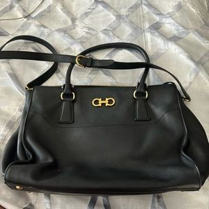 Ferragamo black leather cross body tote bag